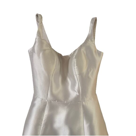 NWT Formal Bridesmaid Prom White Satin Lace-up Back Wedding Guest Gown SZ 4-8 - Picture 2 of 6